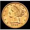 Image 2 : ***Auction Highlight*** 1893-p Gold Liberty Half Eagle $5 Graded Select Unc By USCG (fc)