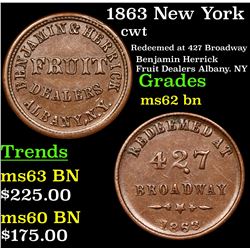 1863 New York Civil War Token 1c Grades Select Unc BN