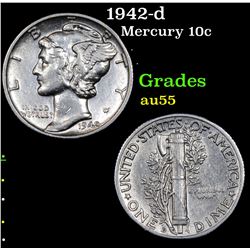 1942-d Mercury Dime 10c Grades Choice AU