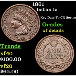 1861 Indian Cent 1c Grades xf details