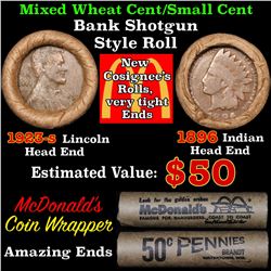 Mixed small cents 1c orig shotgun roll, 1923-s Wheat Cent, 1896 Indian Cent other end