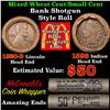 Image 1 : Mixed small cents 1c orig shotgun roll, 1920-d Wheat Cent, 1898 Indian Cent other end