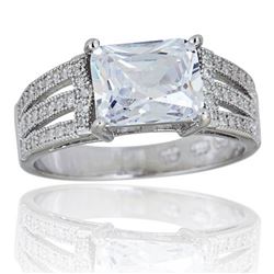 Sterling Silver mm Emerald 3 Strand Eng Ring size 6
