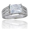 Image 1 : Sterling Silver mm Emerald 3 Strand Eng Ring size 6