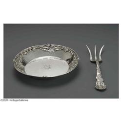 A Gorham Silver Lettuce Fork and Bowl An American Silver Lettuce Fork and Bowl