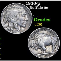 1936-p Buffalo Nickel 5c Grades vf++