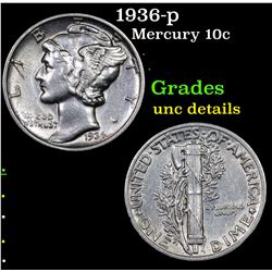 1936-p Mercury Dime 10c Grades Unc Details