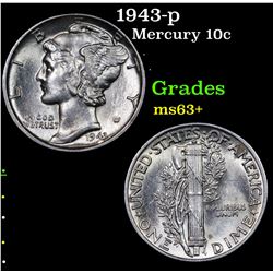 1943-p Mercury Dime 10c Grades Select+ Unc