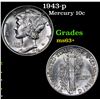 Image 1 : 1943-p Mercury Dime 10c Grades Select+ Unc