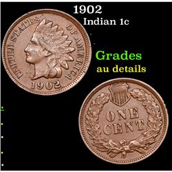 1902 Indian Cent 1c Grades AU Details
