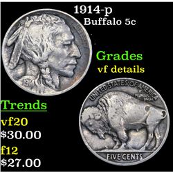 1914-p Buffalo Nickel 5c Grades vf details