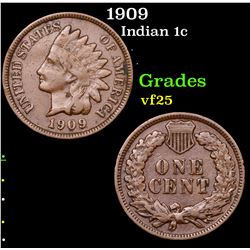 1909 Indian Cent 1c Grades vf+