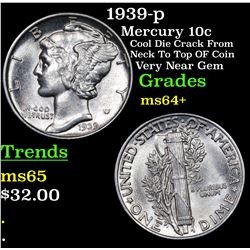 1939-p Mercury Dime 10c Grades Choice+ Unc