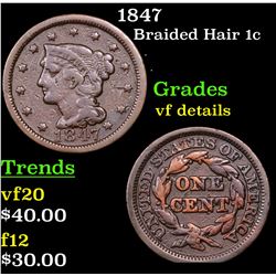 1847 Braided Hair Large Cent 1c Grades vf details