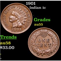 1901 Indian Cent 1c Grades Choice AU