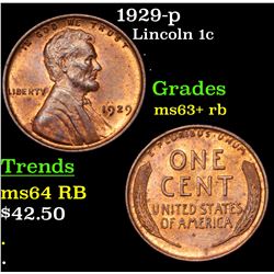 1929-p Lincoln Cent 1c Grades Select+ Unc RB