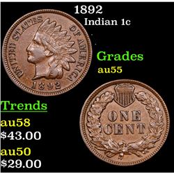 1892 Indian Cent 1c Grades Choice AU