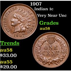 1907 Indian Cent 1c Grades Choice AU/BU Slider