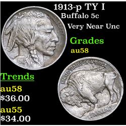 1913-p TY I Buffalo Nickel 5c Grades Choice AU/BU Slider