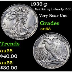 1936-p Walking Liberty Half Dollar 50c Grades Choice AU/BU Slider
