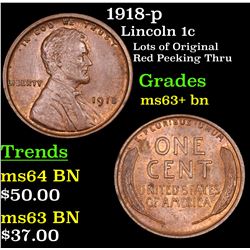 1918-p Lincoln Cent 1c Grades Select+ Unc BN