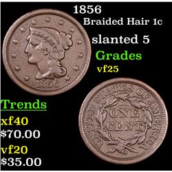 1856 Braided Hair Large Cent 1c Grades vf+