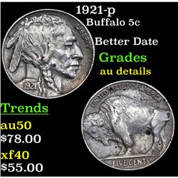 1921-p Buffalo Nickel 5c Grades AU Details