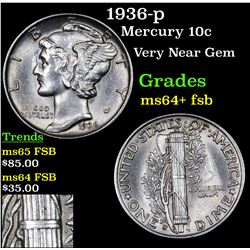 1936-p Mercury Dime 10c Grades Choice Unc+ FSB