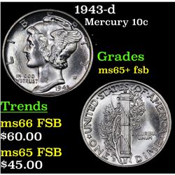 1943-d Mercury Dime 10c Grades GEM+ FSB
