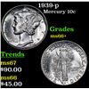 Image 1 : 1939-p Mercury Dime 10c Grades GEM++ Unc