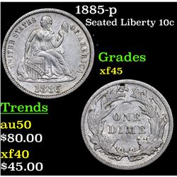 1885-p Seated Liberty Dime 10c Grades xf+