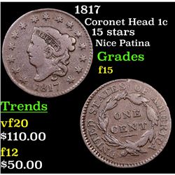 1817 Coronet Head Large Cent 1c Grades f+