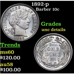 1892-p Barber Dime 10c Grades Unc Details
