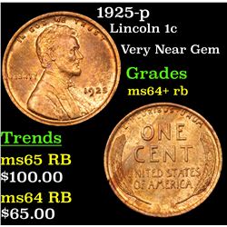 1925-p Lincoln Cent 1c Grades Choice+ Unc RB