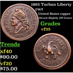 1863 Turban Liberty Civil War Token 1c Grades vf++