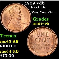 1909 vdb Lincoln Cent 1c Grades Choice+ Unc RB