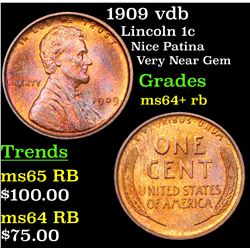 1909 vdb Lincoln Cent 1c Grades Choice+ Unc RB