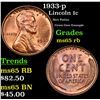 Image 1 : 1933-p Lincoln Cent 1c Grades GEM Unc RB