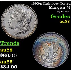 1890-p Rainbow Toned Morgan Dollar $1 Grades Choice AU/BU Slider