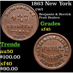 1863 New York Civil War Token 1c Grades xf+