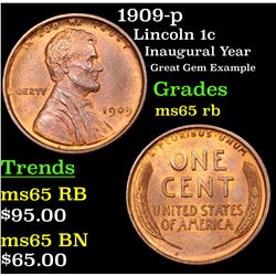 1909-p Lincoln Cent 1c Grades GEM Unc RB