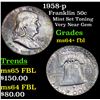Image 1 : 1958-p Franklin Half Dollar 50c Grades Choice Unc+ FBL