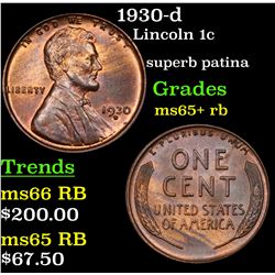 1930-d Lincoln Cent 1c Grades Gem+ Unc RB