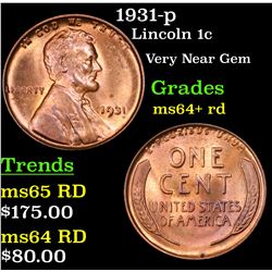 1931-p Lincoln Cent 1c Grades Choice+ Unc RD
