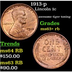 1913-p Lincoln Cent 1c Grades Select+ Unc RB