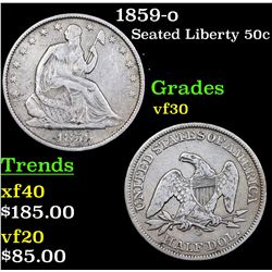 1859-o Seated Half Dollar 50c Grades vf++
