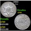 Image 1 : 1862 Three Cent Silver 3cs Grades xf