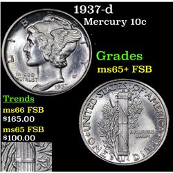 1937-d Mercury Dime 10c Grades GEM+ FSB
