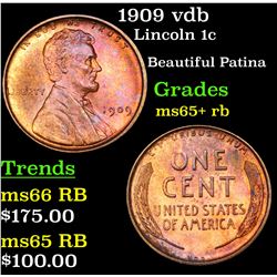 1909 vdb Lincoln Cent 1c Grades Gem+ Unc RB
