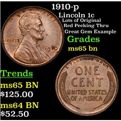 1910-p Lincoln Cent 1c Grades GEM Unc BN